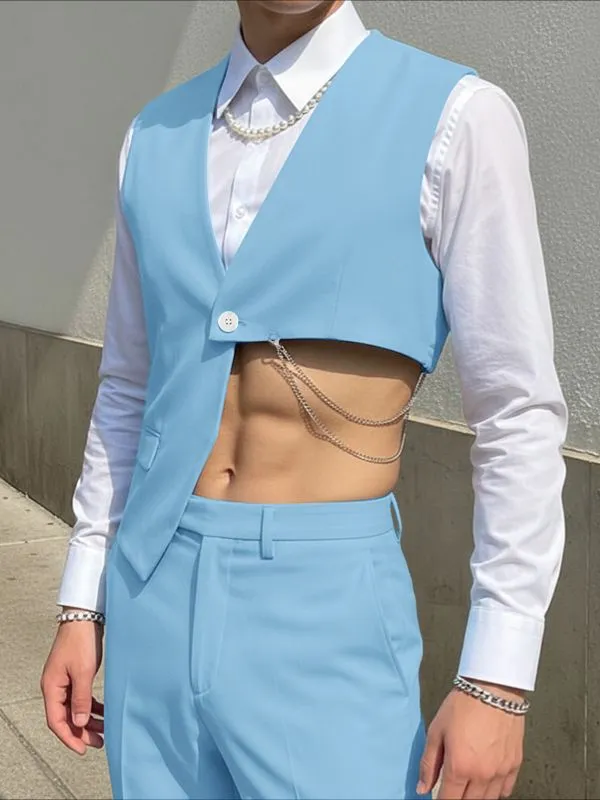 Men's Solid Color Deconstructed Cropped Waistcoat SKUL53021 sold by Incerunmen product image thumbnail 2