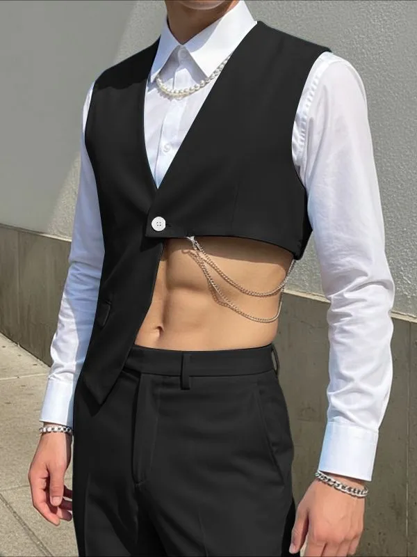 Men's Solid Color Deconstructed Cropped Waistcoat SKUL53021 sold by Incerunmen