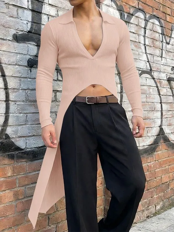 Men's Deconstructed Textured Long Hem Long Sleeve T-shirt SKUL53022 sold by Incerunmen product image thumbnail 2