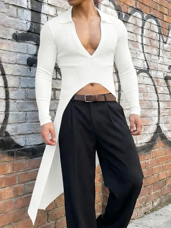 Men's Deconstructed Textured Long Hem Long Sleeve T-shirt SKUL53022 made by Incerunmen