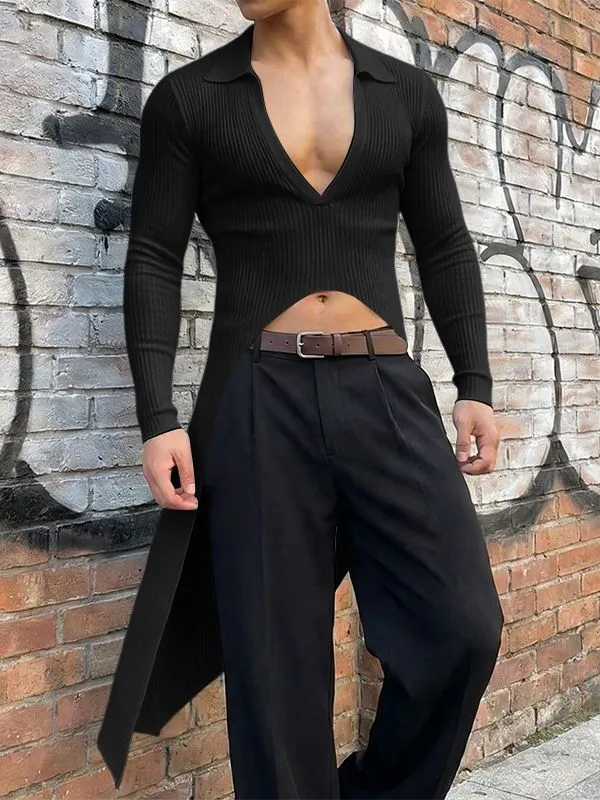 Men's Deconstructed Textured Long Hem Long Sleeve T-shirt SKUL53022 sold by Incerunmen product image thumbnail 3