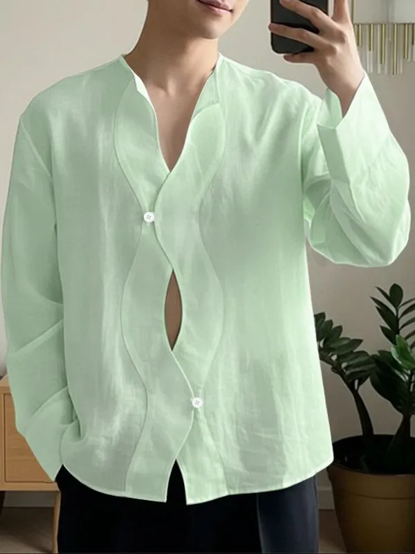 Men's Deconstructed Wavy Placket Long Sleeve Shirt SKUL51835 sold by Incerunmen product image thumbnail 3
