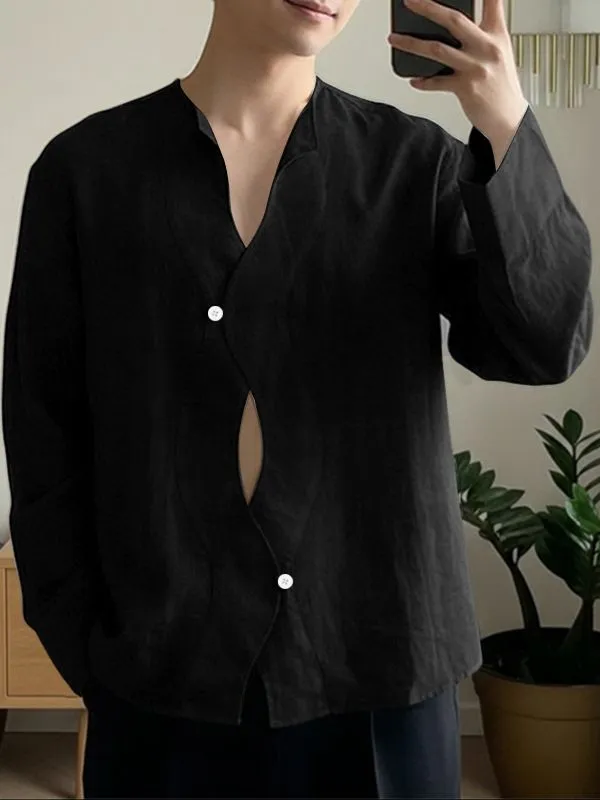 Men's Deconstructed Wavy Placket Long Sleeve Shirt SKUL51835 sold by Incerunmen product image thumbnail 2