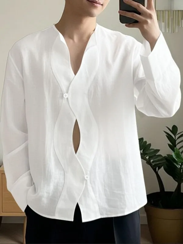 Men's Deconstructed Wavy Placket Long Sleeve Shirt SKUL51835 made by Incerunmen