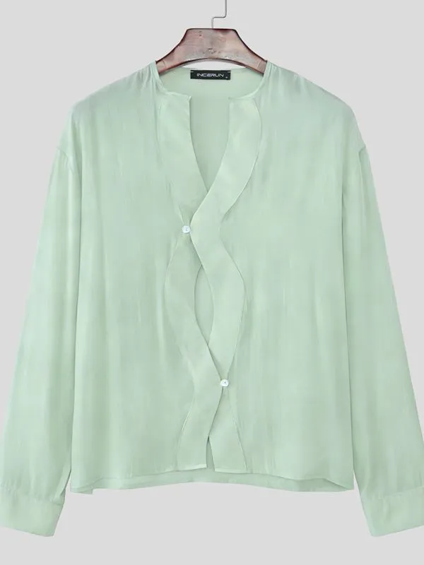 Men's Deconstructed Wavy Placket Long Sleeve Shirt SKUL51835 sold by Incerunmen product image thumbnail 4