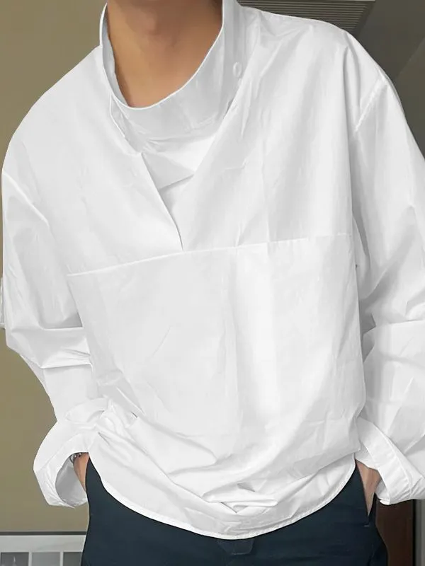 Men's Solid Color Stand Collar Long Sleeve Shirt SKUL51942 sold by Incerunmen