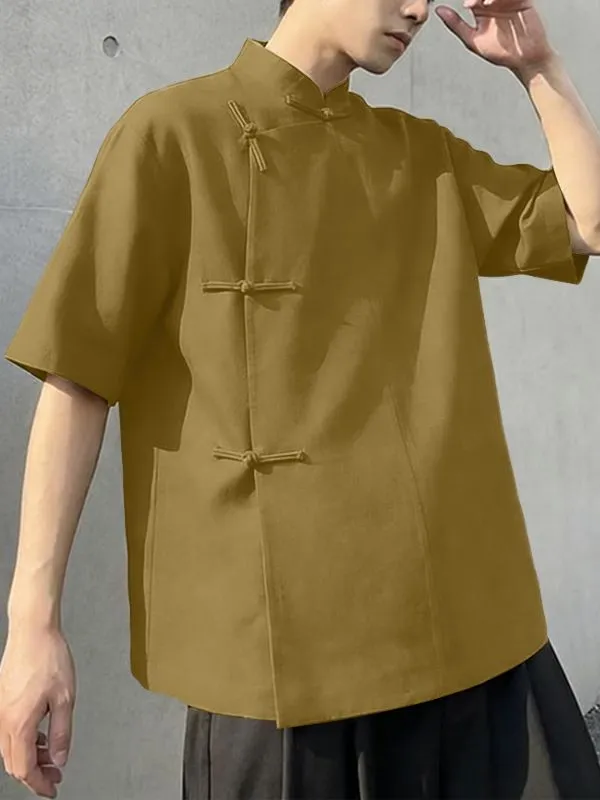 Men's Solid Color Asymmetric Frog Button Loose Shirt SKUL54547 sold by Incerunmen product image thumbnail 3