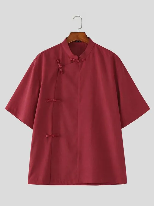 Men's Solid Color Asymmetric Frog Button Loose Shirt SKUL54547 sold by Incerunmen product image thumbnail 4