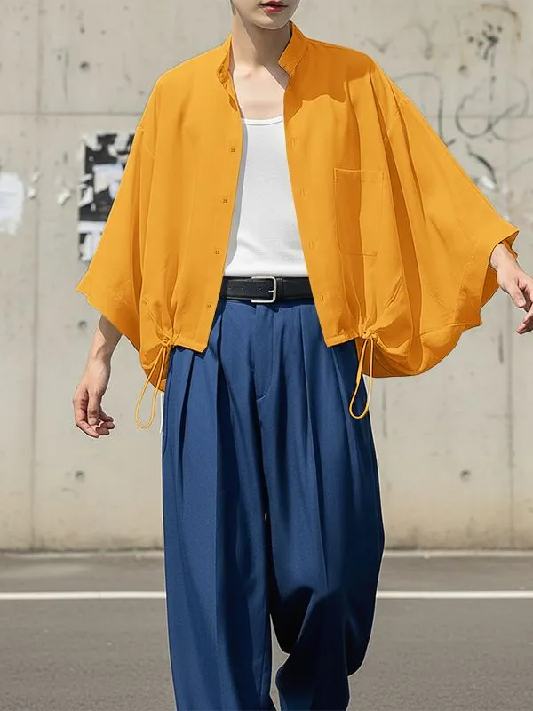 Men's Drawstring Hem Loose Long Sleeve Shirt SKUL51865 made by Incerunmen