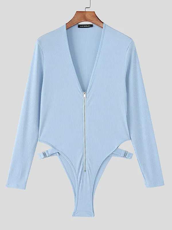 Men's Deconstructed Solid Color Metal Button Bodysuit SKUL50135 sold by Incerunmen product image thumbnail 4