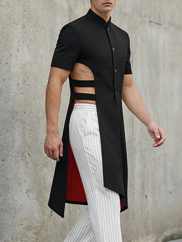 Men's Deconstructed Cut Out Long Hem Short Sleeve Shirt SKUL54570 sold by Incerunmen