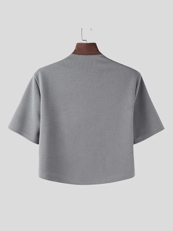 Men's Textured Patchwork Short Sleeve Zipper Cardigan SKUL47599 sold by Incerunmen product image thumbnail 5