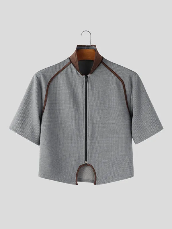 Men's Textured Patchwork Short Sleeve Zipper Cardigan SKUL47599 sold by Incerunmen product image thumbnail 4