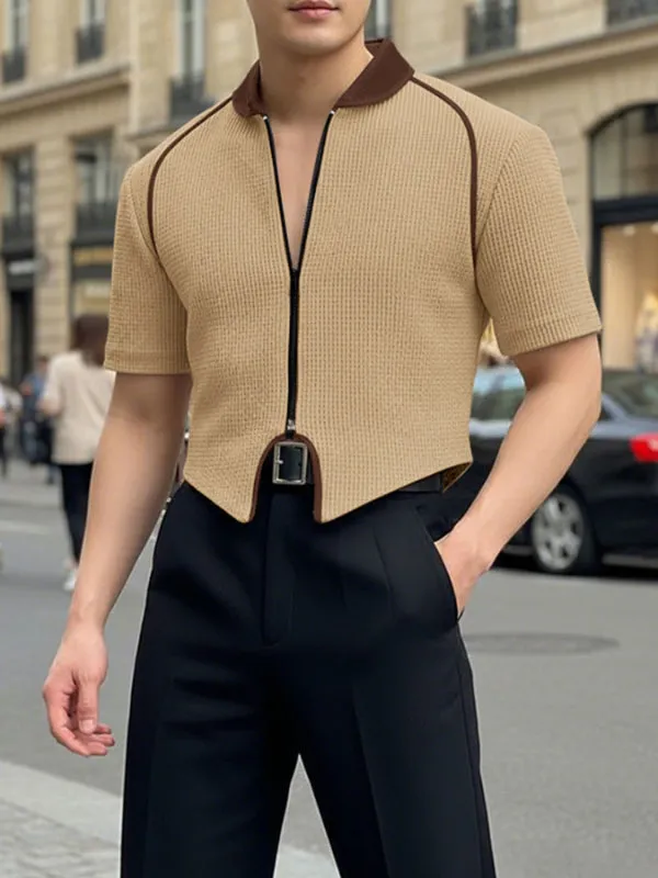 Men's Textured Patchwork Short Sleeve Zipper Cardigan SKUL47599 sold by Incerunmen product image thumbnail 2