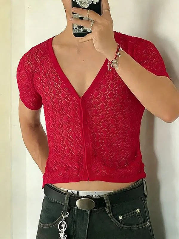 Men's Hollow Sheer V Neck Short Sleeve T-shirt SKUL54434 sold by Incerunmen product image thumbnail 3