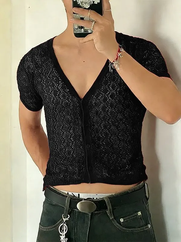 Men's Hollow Sheer V Neck Short Sleeve T-shirt SKUL54434 sold by Incerunmen