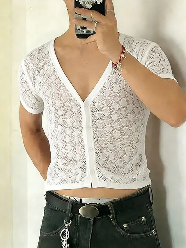 Men's Hollow Sheer V Neck Short Sleeve T-shirt SKUL54434 sold by Incerunmen product image thumbnail 2