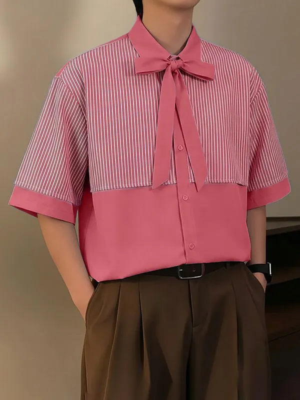 Men's Striped Patchwork Contrast Color Short Sleeve Shirt SKUL53039 sold by Incerunmen product image thumbnail 2