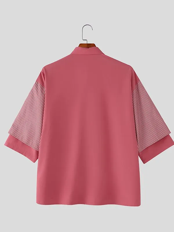 Men's Striped Patchwork Contrast Color Short Sleeve Shirt SKUL53039 sold by Incerunmen product image thumbnail 4