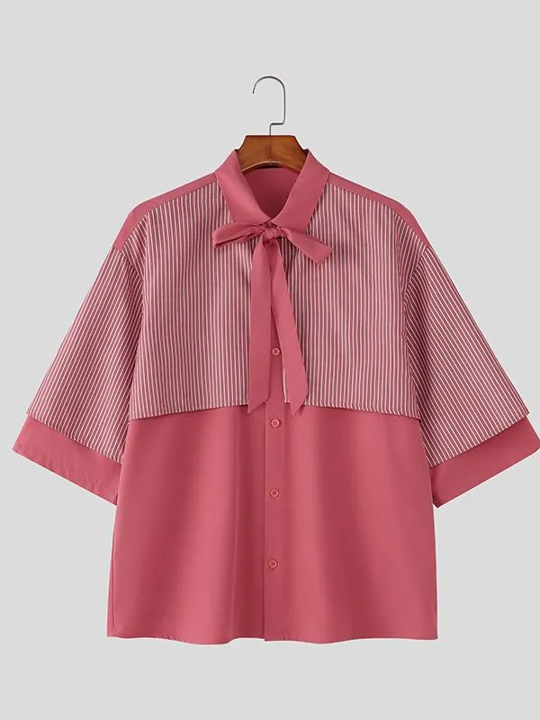 Men's Striped Patchwork Contrast Color Short Sleeve Shirt SKUL53039 sold by Incerunmen product image thumbnail 3