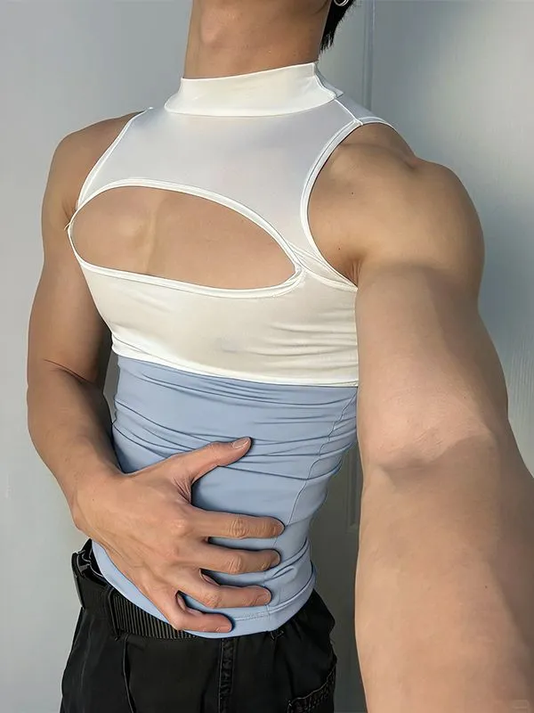 Men's Chest Cut Design Contrast Color Tank SKUL51922 made by Incerunmen