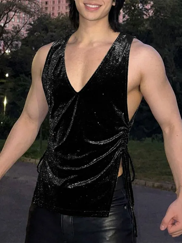 Men's Party Style Shiny Ruched Tank SKUL51937 sold by Incerunmen