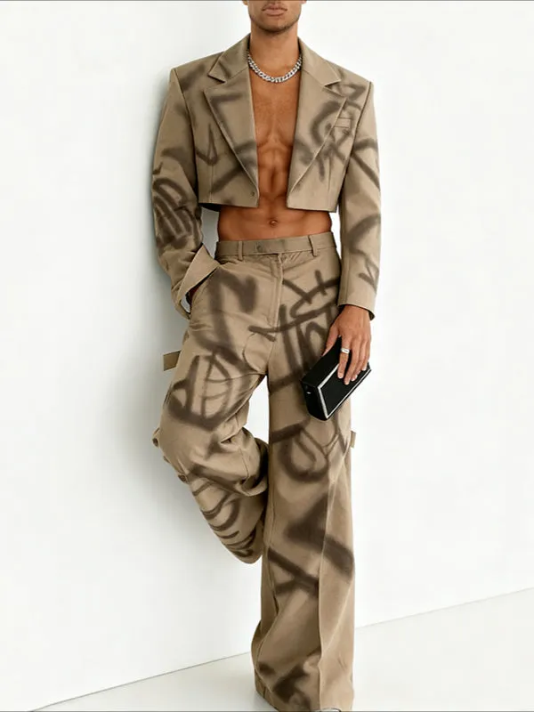 Men's Graffiti Print Cropped Two Pieces Outfit SKUL40124 sold by Incerunmen