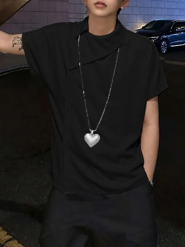 Men's Deconstructed Asymmetric Collar Short Sleeve Shirt SKUL53029 made by Incerunmen