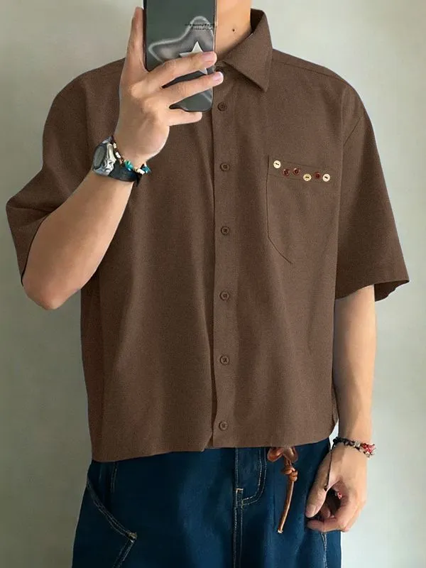 Men's Marled Button Short Sleeve Shirt SKUL55401 made by Incerunmen