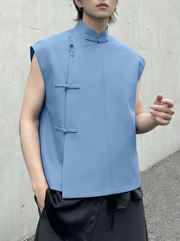 Men's New Chinese Style Asymmetric Placket Frog Button Tank SKUL54752 made by Incerunmen