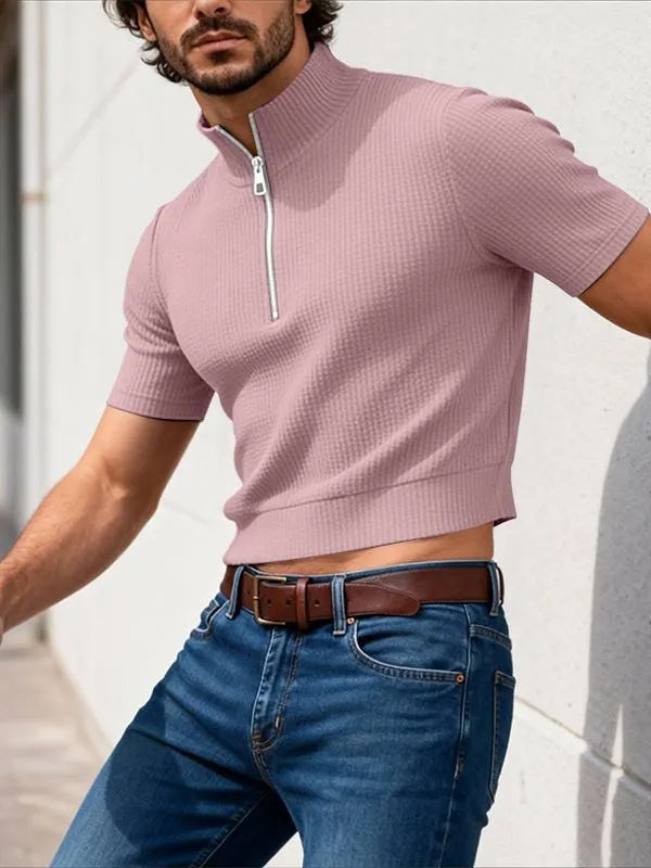 Men's Solid Color Textured Zip Short Sleeve T-shirt SKUL54063 sold by Incerunmen product image thumbnail 3