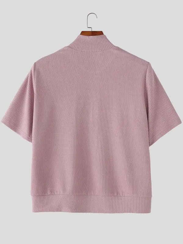 Men's Solid Color Textured Zip Short Sleeve T-shirt SKUL54063 sold by Incerunmen product image thumbnail 5