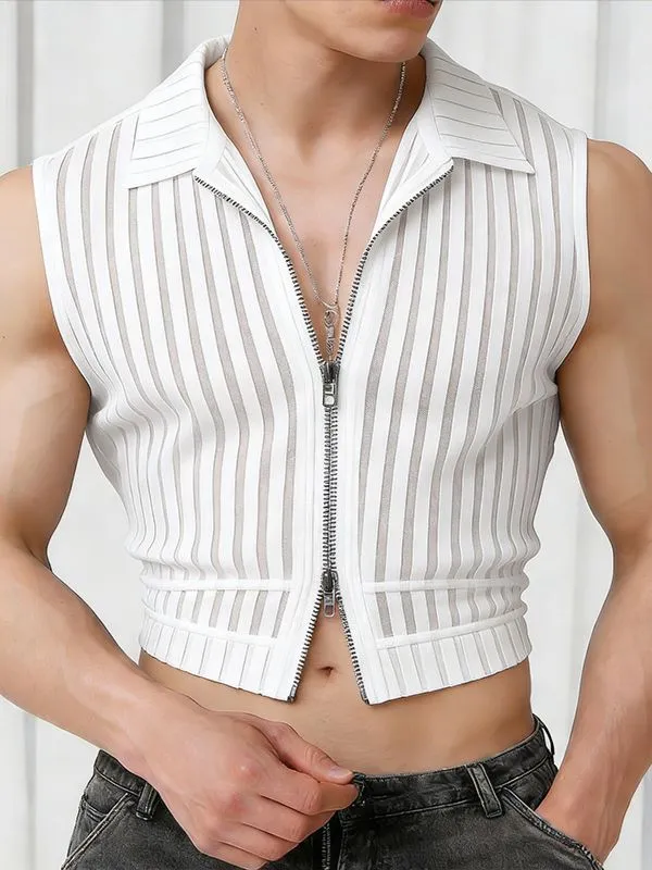 Men's Sheer Striped Zip Up Tank SKUL55297 sold by Incerunmen product image thumbnail 2