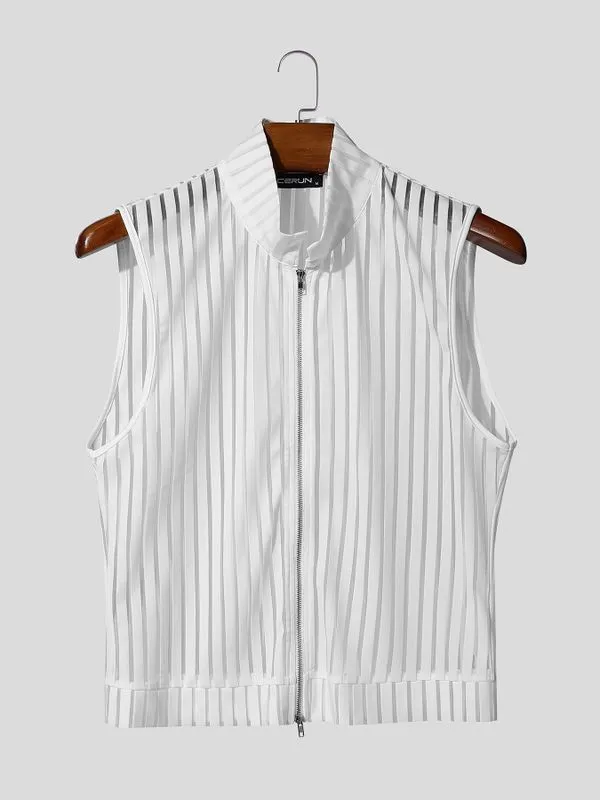 Men's Sheer Striped Zip Up Tank SKUL55297 sold by Incerunmen product image thumbnail 3