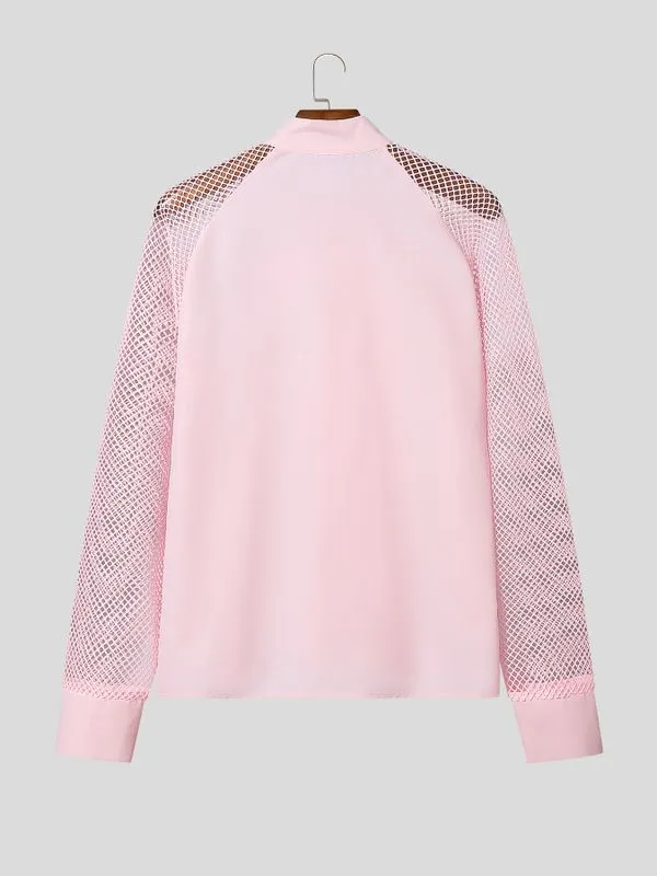 Men's Sheer Mesh Patchwork Frog Button Long Sleeve Shirt SKUL54548 sold by Incerunmen product image thumbnail 5