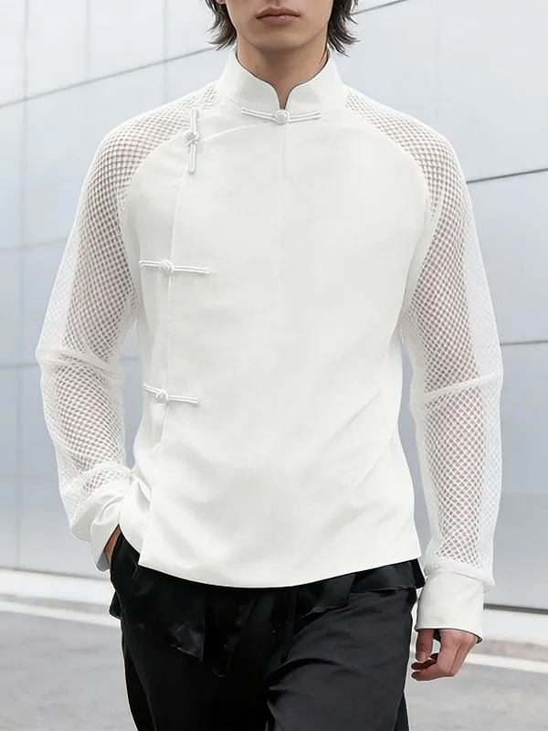 Men's Sheer Mesh Patchwork Frog Button Long Sleeve Shirt SKUL54548 sold by Incerunmen product image thumbnail 2