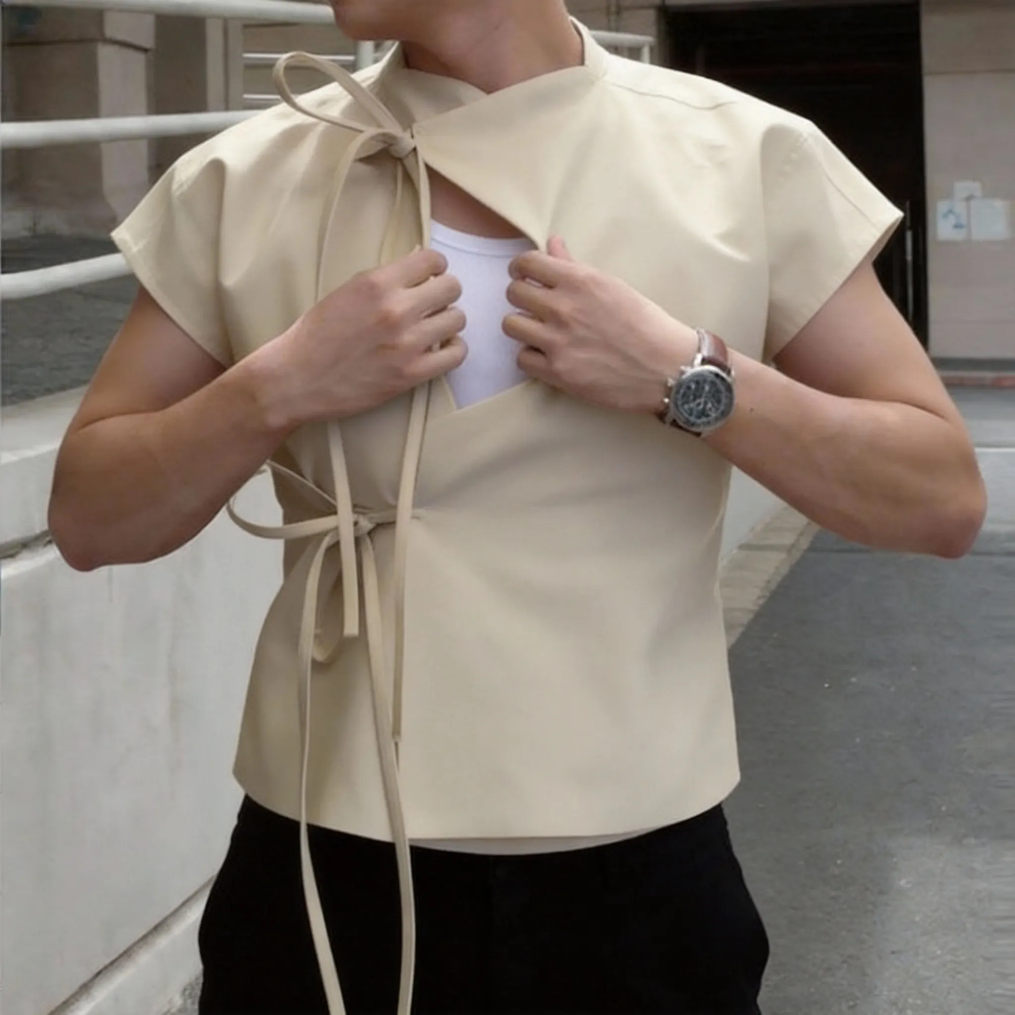 Men's Tie Hollow Short Sleeve T-shirt SKUL58915 sold by Incerunmen