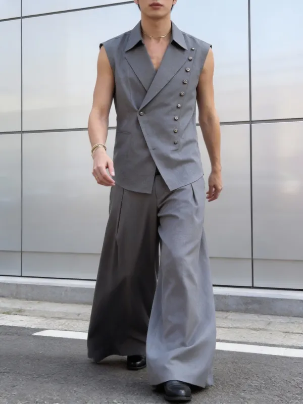 Men's Solid Color Metal Button Patchwork Two Pieces Outfit SKUL56688 made by Incerunmen