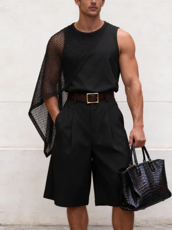 Men's Deconstructed Mesh Patchwork Two Pieces Outfit SKUL57182 made by Incerunmen