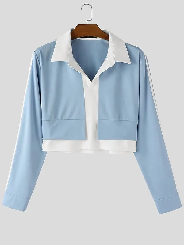 Men's Contrast Color Cropped Lapel Long Sleeve Shirt SKUL50915 sold by Incerunmen product image thumbnail 4
