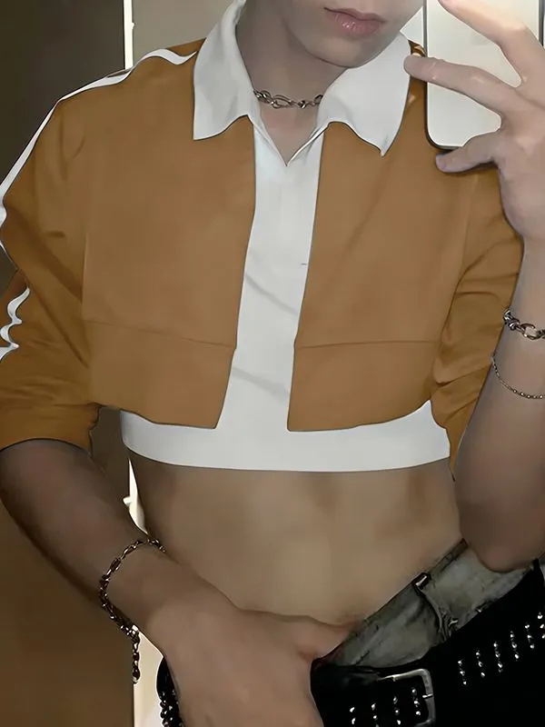 Men's Contrast Color Cropped Lapel Long Sleeve Shirt SKUL50915 sold by Incerunmen product image thumbnail 2