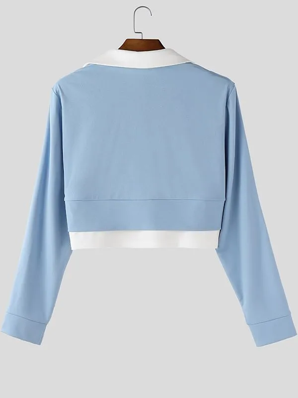 Men's Contrast Color Cropped Lapel Long Sleeve Shirt SKUL50915 sold by Incerunmen product image thumbnail 5