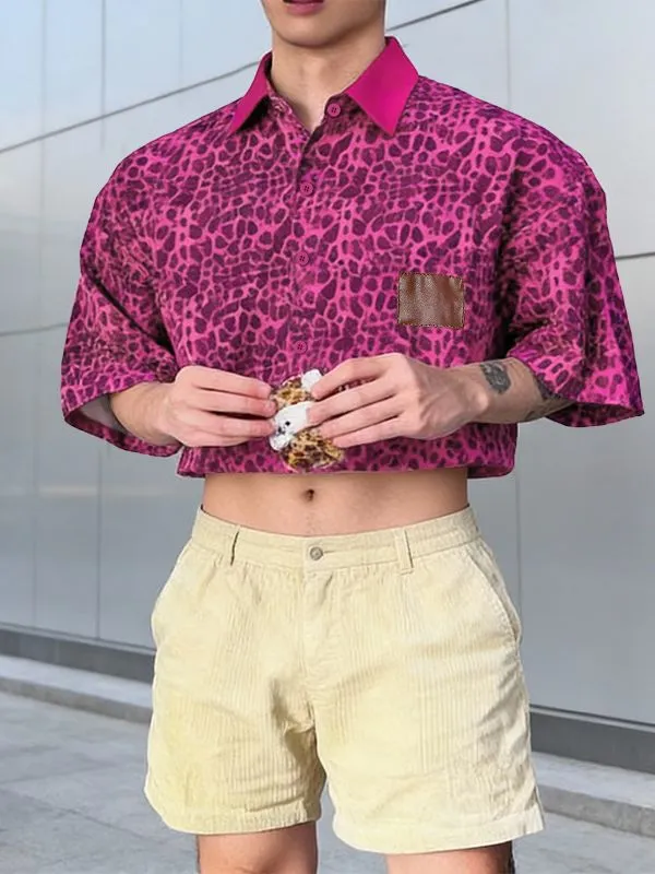 Men's Leopard Print Cropped Short Sleeve Shirt SKUL57156 sold by Incerunmen