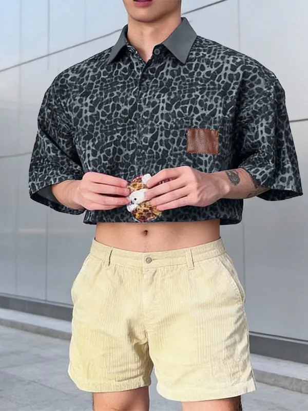 Men's Leopard Print Cropped Short Sleeve Shirt SKUL57156 sold by Incerunmen product image thumbnail 2