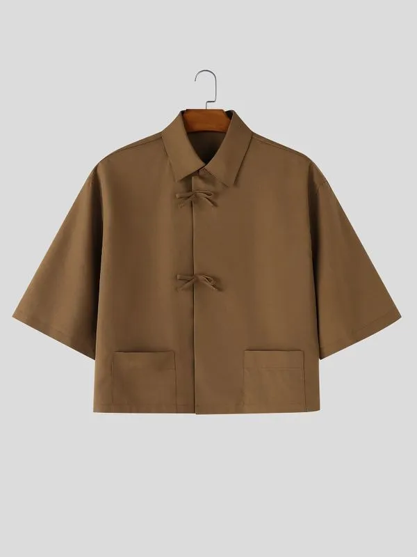 Men's Solid Color Bow Button Short Sleeve Shirt SKUL56279 sold by Incerunmen product image thumbnail 4