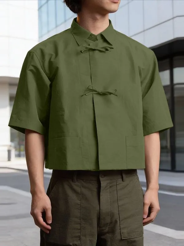 Men's Solid Color Bow Button Short Sleeve Shirt SKUL56279 sold by Incerunmen