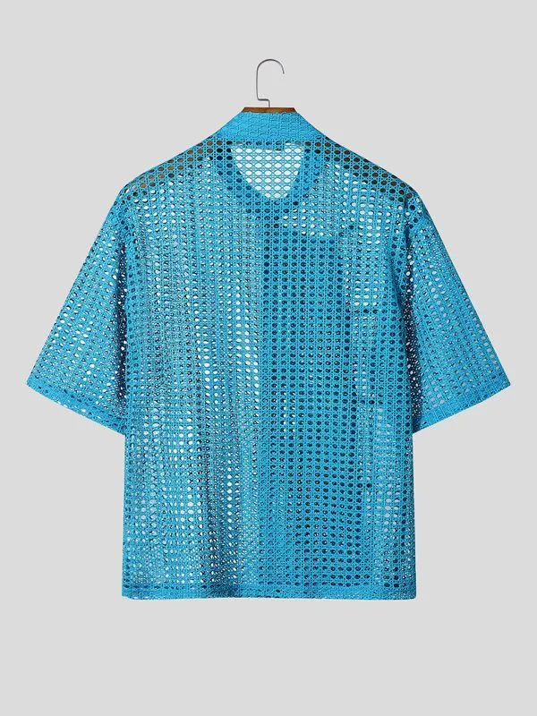 Men's Asymmetric Frog Button Hollow Out Short Sleeve Shirt SKUL56298 sold by Incerunmen product image thumbnail 5