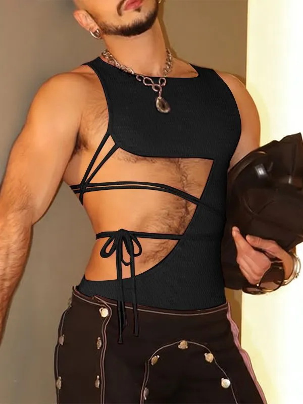 Men's Deconstructed Cut Out Tie Tank SKUL57166 sold by Incerunmen