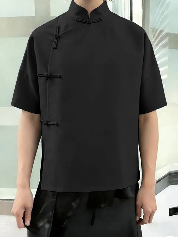 Men's Solid Color Frog Button Short Sleeve Shirt SKUL56252 made by Incerunmen