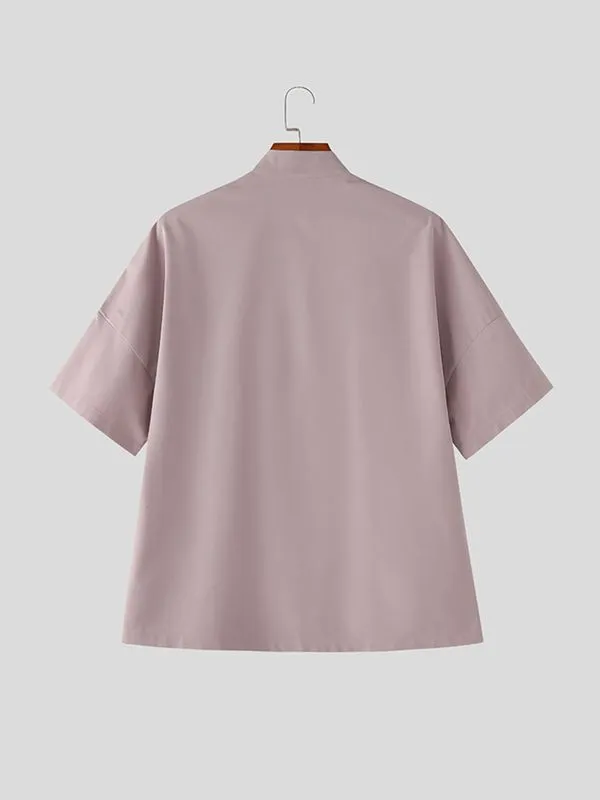 Men's Solid Color Frog Button Short Sleeve Shirt SKUL56252 sold by Incerunmen product image thumbnail 5